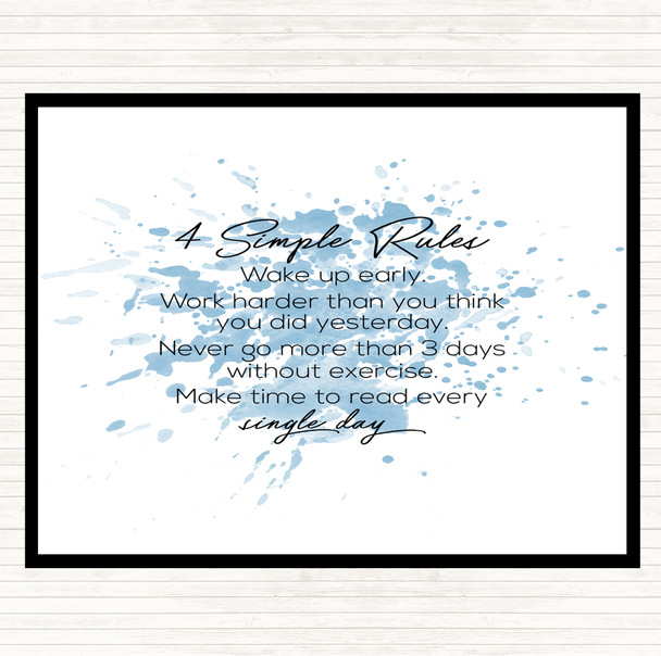 Blue White 4 Simple Rules Inspirational Quote Mouse Mat Pad
