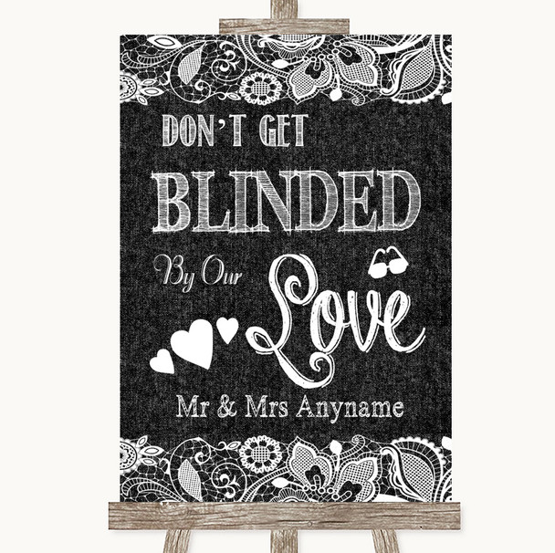 Dark Grey Burlap & Lace Don't Be Blinded Sunglasses Personalised Wedding Sign