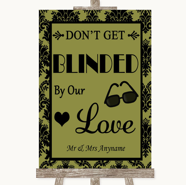 Olive Green Damask Don't Be Blinded Sunglasses Personalised Wedding Sign