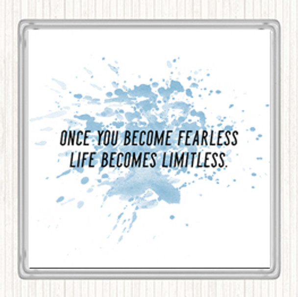 Blue White Become Fearless Inspirational Quote Drinks Mat Coaster