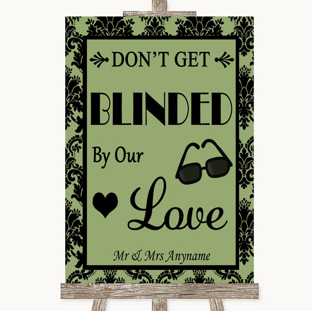 Sage Green Damask Don't Be Blinded Sunglasses Personalised Wedding Sign