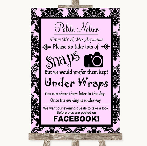 Baby Pink Damask Don't Post Photos Facebook Personalised Wedding Sign