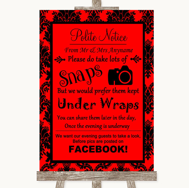 Red Damask Don't Post Photos Facebook Personalised Wedding Sign