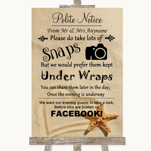 Sandy Beach Don't Post Photos Facebook Personalised Wedding Sign