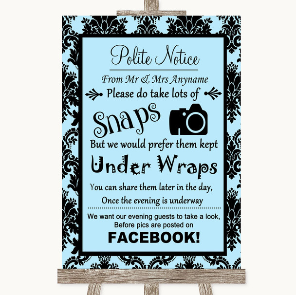 Sky Blue Damask Don't Post Photos Facebook Personalised Wedding Sign