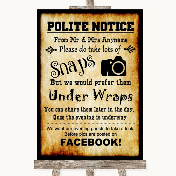 Western Don't Post Photos Facebook Personalised Wedding Sign