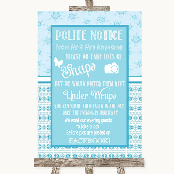 Winter Blue Don't Post Photos Facebook Personalised Wedding Sign