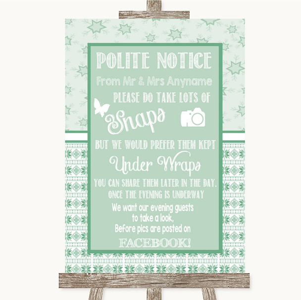 Winter Green Don't Post Photos Facebook Personalised Wedding Sign