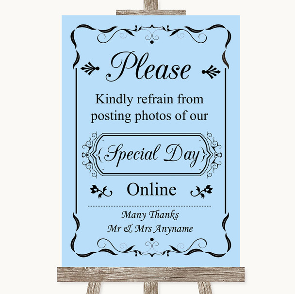 Blue Don't Post Photos Online Social Media Personalised Wedding Sign