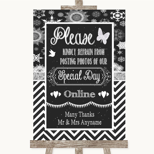 Chalk Winter Don't Post Photos Online Social Media Personalised Wedding Sign