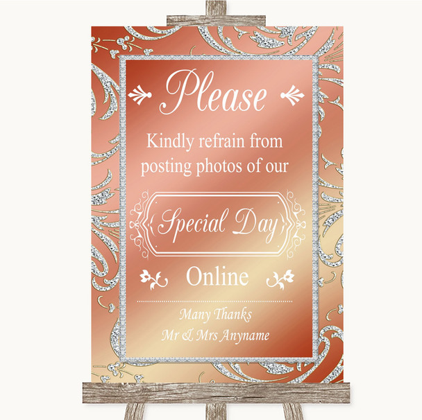 Coral Pink Don't Post Photos Online Social Media Personalised Wedding Sign