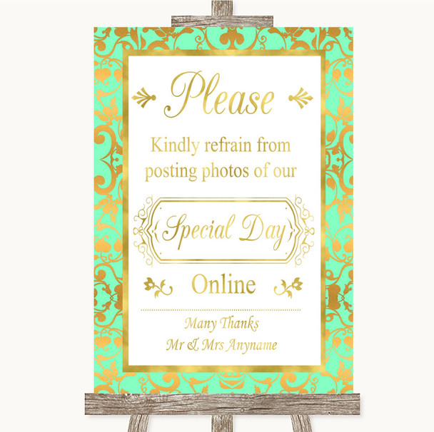 Mint Green and Gold Don't Post Photos Online Social Media Wedding Sign Mint Green and Gold Don't Post Photos Online Social Media Wedding Sign