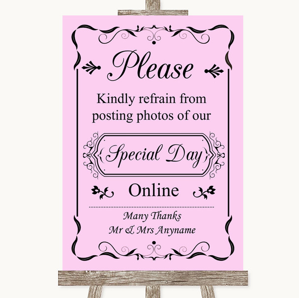 Pink Don't Post Photos Online Social Media Personalised Wedding Sign