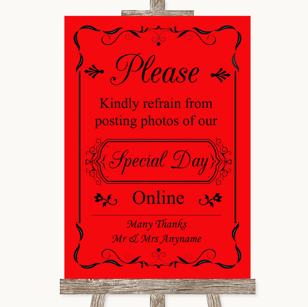 Red Don't Post Photos Online Social Media Personalised Wedding Sign