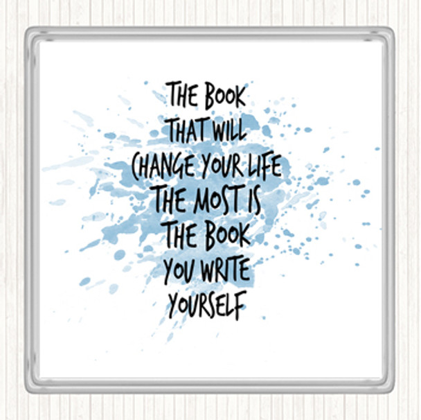 Blue White The Book That Will Change Your Life Quote Drinks Mat Coaster