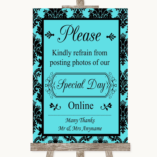 Tiffany Blue Damask Don't Post Photos Online Social Media Wedding Sign