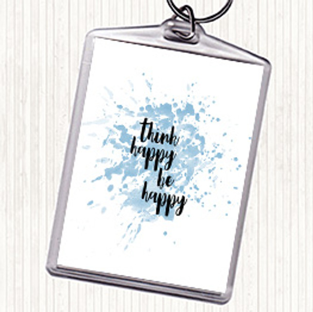 Blue White Think Happy Inspirational Quote Bag Tag Keychain Keyring