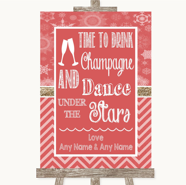 Red Winter Drink Champagne Dance Stars Personalised Wedding Sign