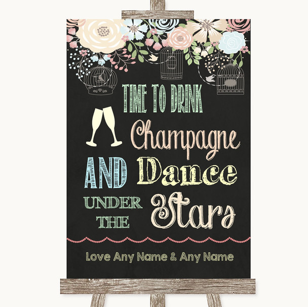 Shabby Chic Chalk Drink Champagne Dance Stars Personalised Wedding Sign