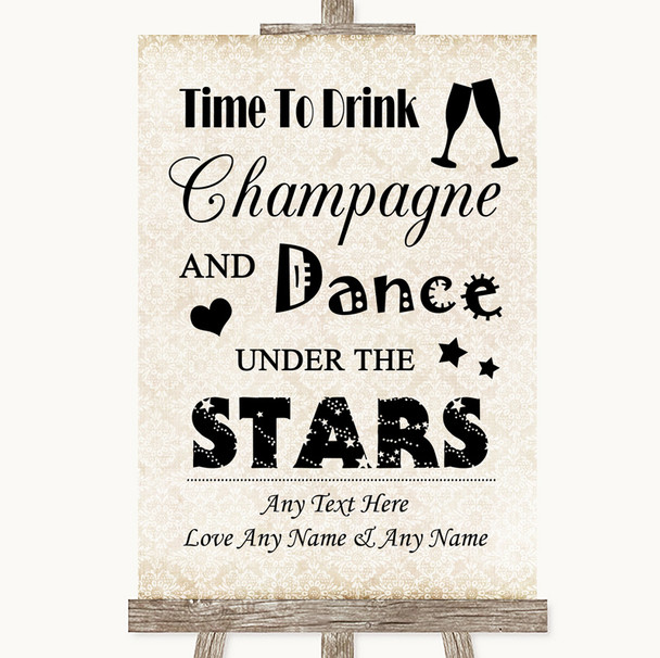 Shabby Chic Ivory Drink Champagne Dance Stars Personalised Wedding Sign