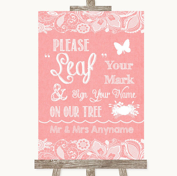 Coral Burlap & Lace Fingerprint Tree Instructions Personalised Wedding Sign