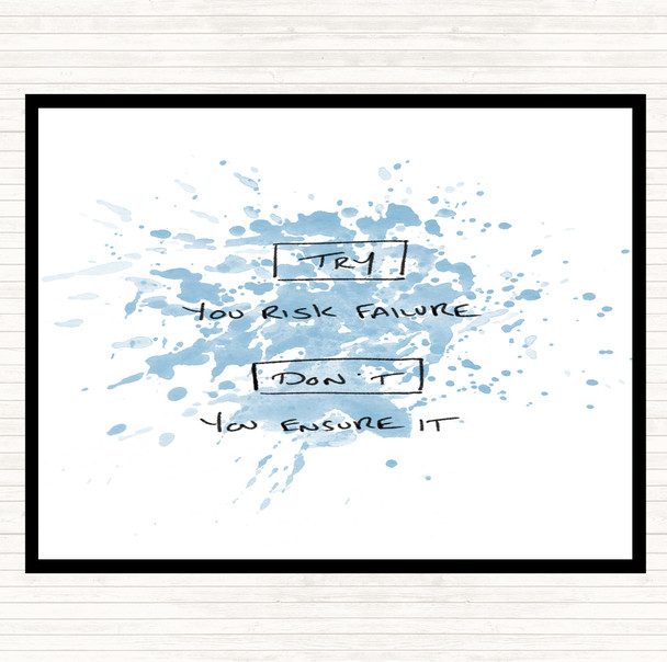 Blue White Try Risk Failure Inspirational Quote Mouse Mat Pad