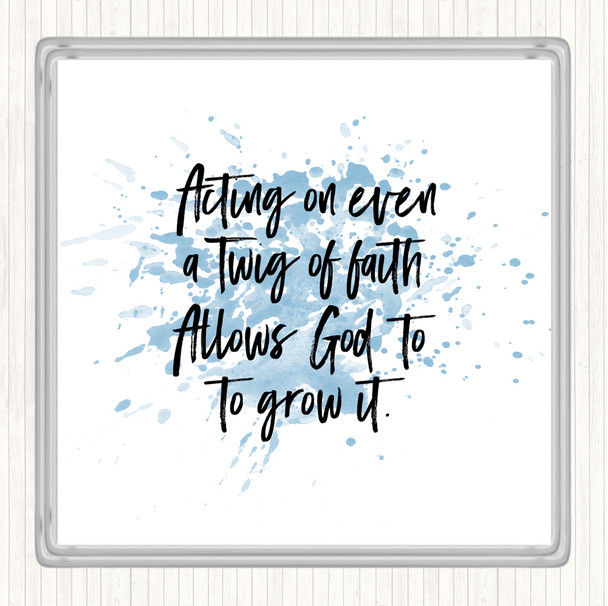 Blue White Twig Of Faith Inspirational Quote Drinks Mat Coaster