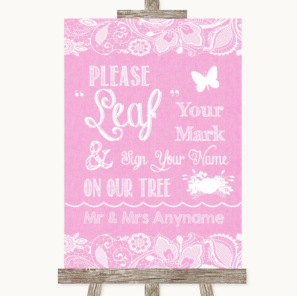 Pink Burlap & Lace Fingerprint Tree Instructions Personalised Wedding Sign