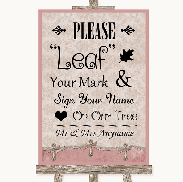 Pink Shabby Chic Fingerprint Tree Instructions Personalised Wedding Sign