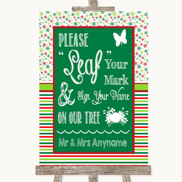 Red & Green Winter Fingerprint Tree Instructions Personalised Wedding Sign