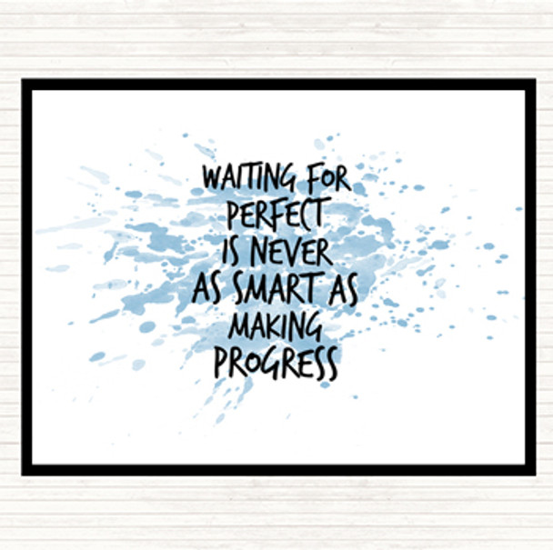 Blue White Waiting For Perfect Inspirational Quote Mouse Mat Pad