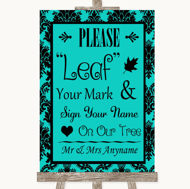 Turquoise Damask Fingerprint Tree Instructions Personalised Wedding Sign