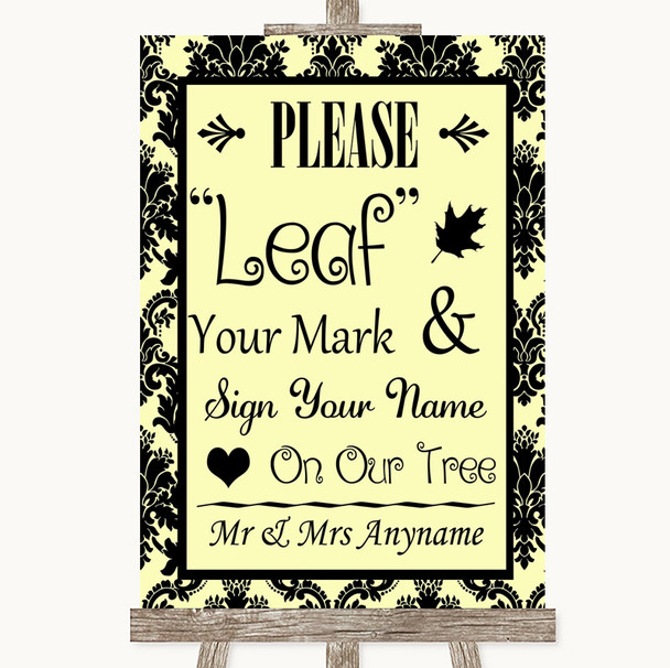 Yellow Damask Fingerprint Tree Instructions Personalised Wedding Sign