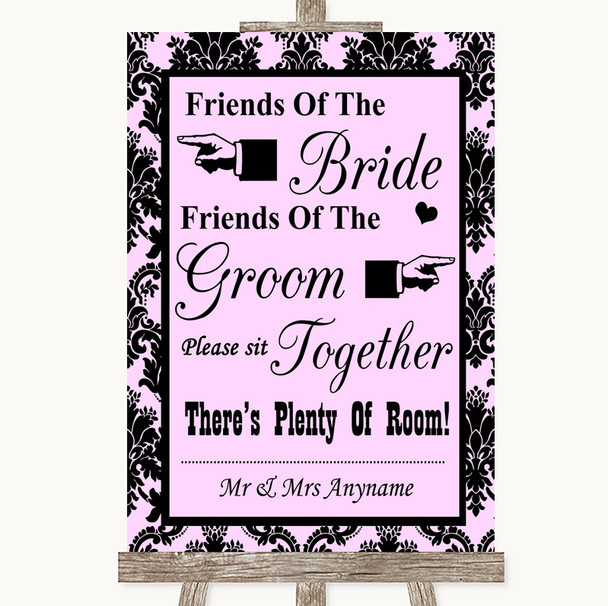 Baby Pink Damask Friends Of The Bride Groom Seating Personalised Wedding Sign