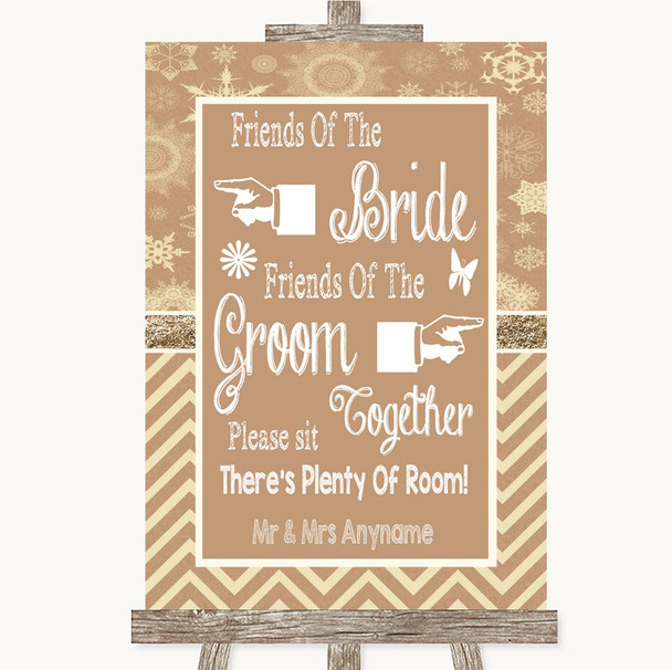 Brown Winter Friends Of The Bride Groom Seating Personalised Wedding Sign