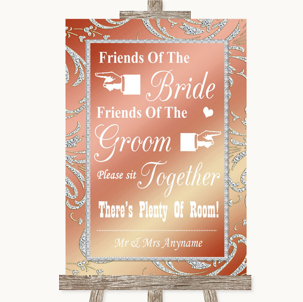 Coral Pink Friends Of The Bride Groom Seating Personalised Wedding Sign