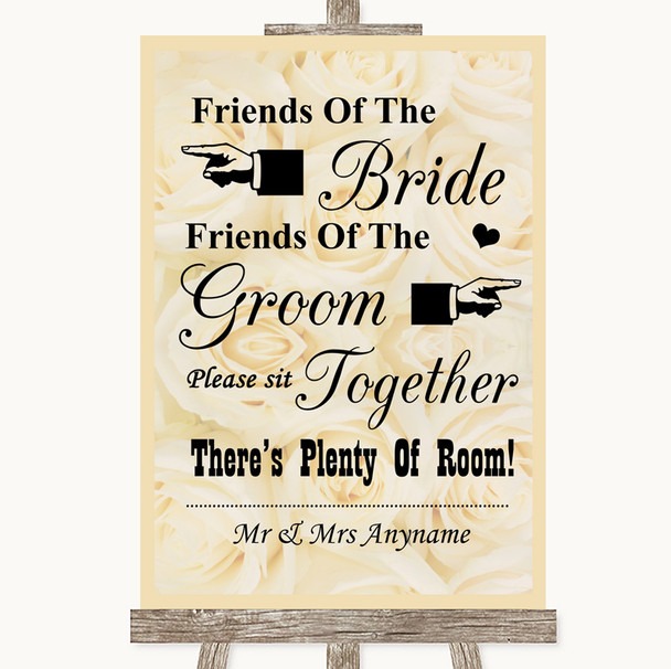 Cream Roses Friends Of The Bride Groom Seating Personalised Wedding Sign