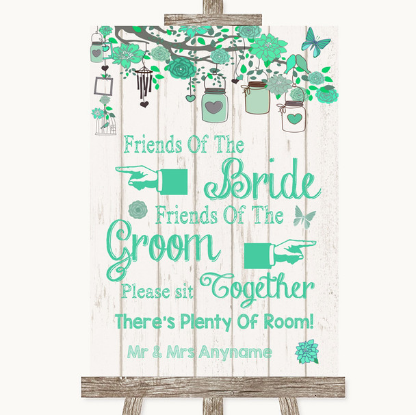 Green Rustic Wood Friends Of The Bride Groom Seating Personalised Wedding Sign