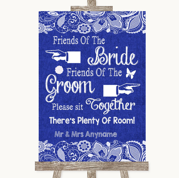 Navy Blue Burlap & Lace Friends Of The Bride Groom Seating Wedding Sign