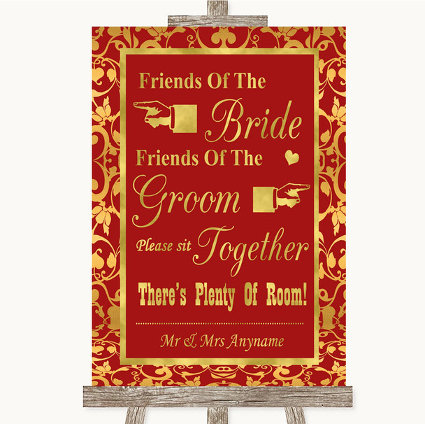 Red & Gold Friends Of The Bride Groom Seating Personalised Wedding Sign