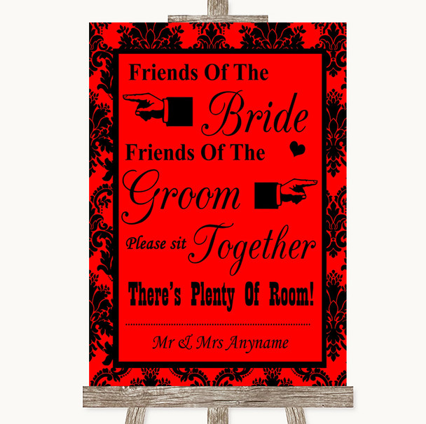 Red Damask Friends Of The Bride Groom Seating Personalised Wedding Sign