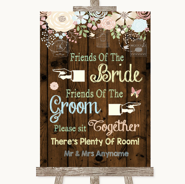 Rustic Floral Wood Friends Of The Bride Groom Seating Personalised Wedding Sign