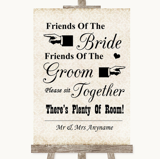 Shabby Chic Ivory Friends Of The Bride Groom Seating Personalised Wedding Sign