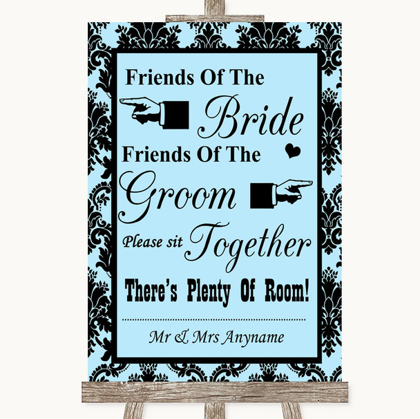 Sky Blue Damask Friends Of The Bride Groom Seating Personalised Wedding Sign