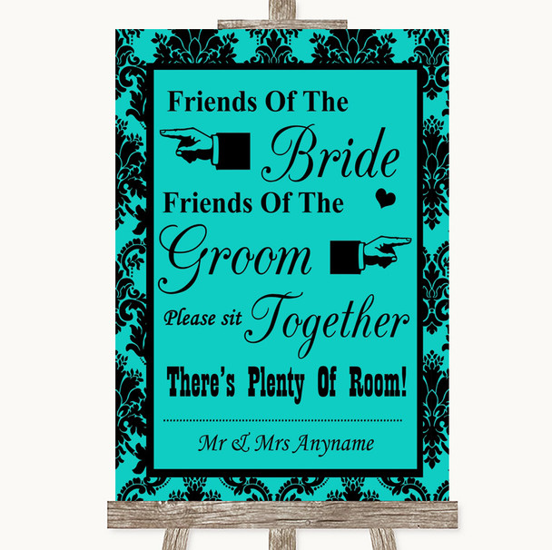 Turquoise Damask Friends Of The Bride Groom Seating Personalised Wedding Sign