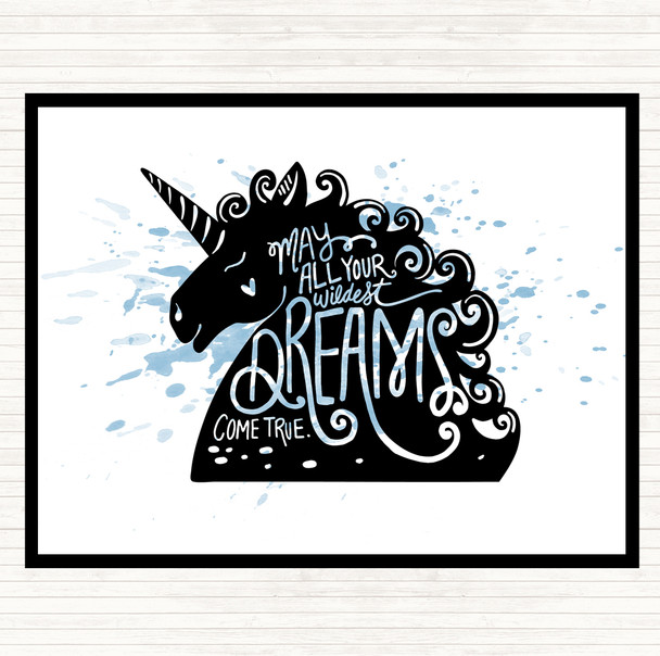 Blue White Wildest Dreams Unicorns Inspirational Quote Dinner Table Placemat