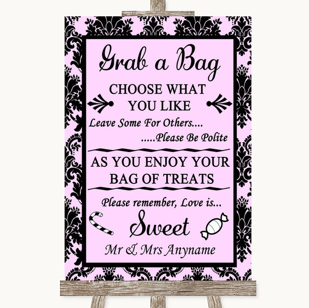 Baby Pink Damask Grab A Bag Candy Buffet Cart Sweets Personalised Wedding Sign