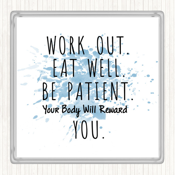 Blue White Work Out Inspirational Quote Drinks Mat Coaster