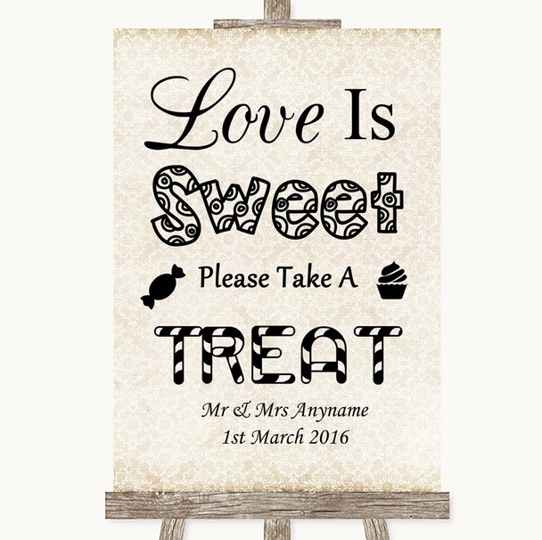 Shabby Chic Ivory Love Is Sweet Take A Treat Candy Buffet Wedding Sign
