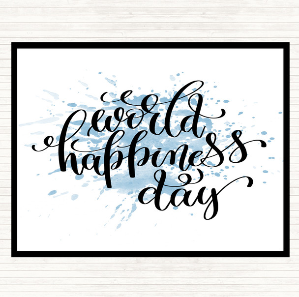 Blue White World Happiness Day Inspirational Quote Mouse Mat Pad